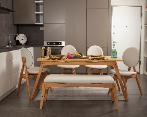 Set masa si scaune, 6 piese, Hanah Home, Touch (4S-1B) v2, Lemn, Stejar / Bej