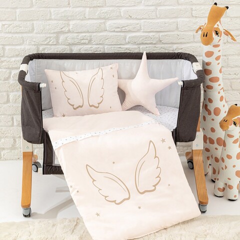 Set de dormit pentru bebelusi cu protectie laterala, Wallxpert, Angel Wings, Bumbac, Roz