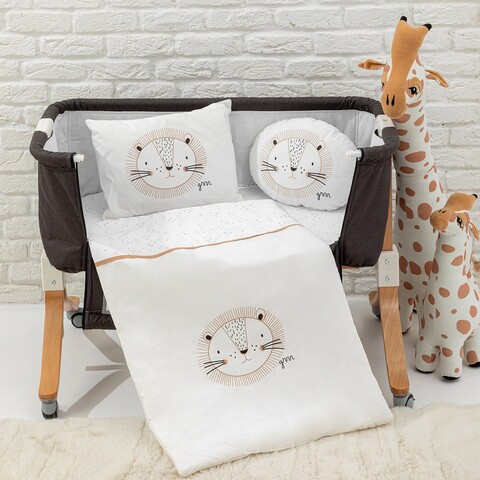 Set de dormit pentru bebelusi cu protectie laterala, Wallxpert, Baby Lion, Bumbac, Ecru