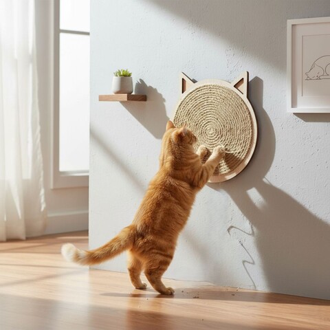 Covoraș de zgâriat pentru pisici, Paws & Whiskers, Mondle, Diametru interior: 26 cm, Bej