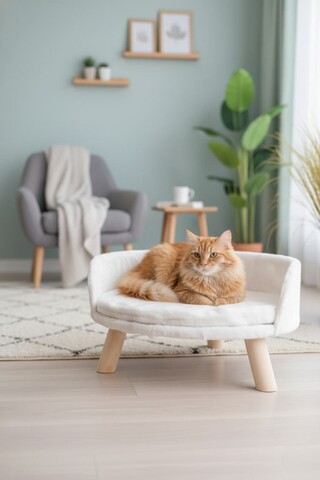 Pat pentru pisici, Paws & Whiskers, Diana, 100% WELSOFT FABRIC, Alb