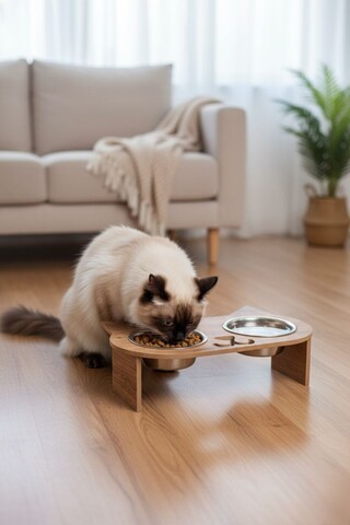 Bol pentru hrana animale de companie, Paws & Whiskers, Apvm4, MDF , Multicolor