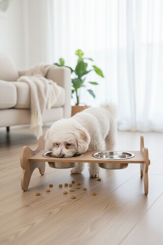 Bol pentru hrana animale de companie, Paws & Whiskers, Apvm7, MDF , Multicolor