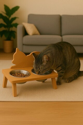 Bol pentru hrana animale de companie, Paws & Whiskers, Apvm13, MDF , Multicolor