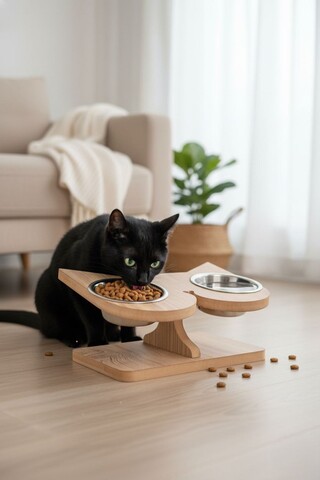 Bol pentru hrana animale de companie, Paws & Whiskers, Apvm2, MDF , Multicolor