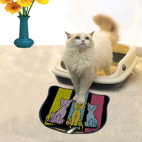 Covoras litiera pentru colectarea granulelor de nisip, Paws & Whiskers, Kdkafa0005, 50% PVC/50% poliester, Multicolor