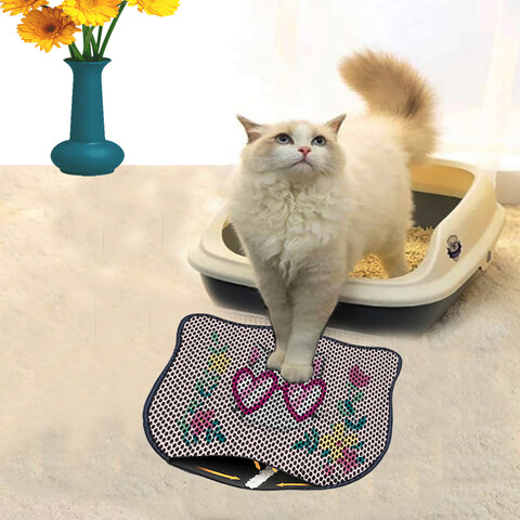 Covoras litiera pentru colectarea granulelor de nisip, Paws & Whiskers, Kdkafa0031, 50% PVC/50% poliester, Multicolor