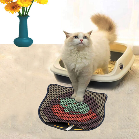 Covoras litiera pentru colectarea granulelor de nisip, Paws & Whiskers, Kdkafa0046, 50% PVC/50% poliester, Multicolor