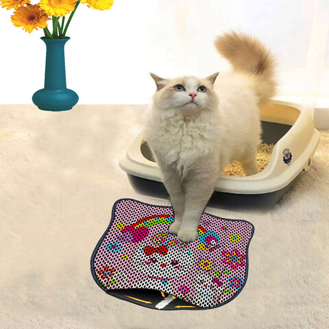 Covoras litiera pentru colectarea granulelor de nisip, Paws & Whiskers, Kdkafa0047, 50% PVC/50% poliester, Multicolor