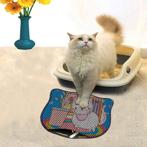 Covoras litiera pentru colectarea granulelor de nisip, Paws & Whiskers, Kdkafa0053, 50% PVC/50% poliester, Multicolor