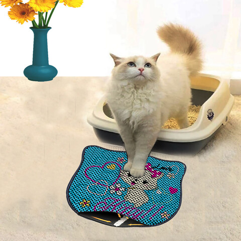 Covoras litiera pentru colectarea granulelor de nisip, Paws & Whiskers, Kdkafa0066, 50% PVC/50% poliester, Multicolor