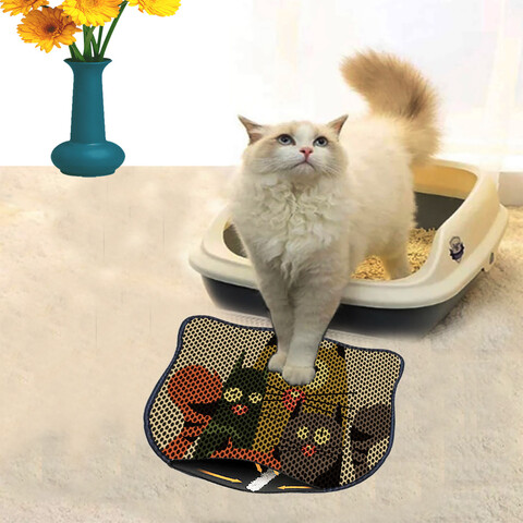 Covoras litiera pentru colectarea granulelor de nisip, Paws & Whiskers, Kdkafa0094, 50% PVC/50% poliester, Multicolor