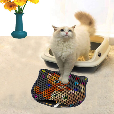 Covoras litiera pentru colectarea granulelor de nisip, Paws & Whiskers, Kdkafa0102, 50% PVC/50% poliester, Multicolor