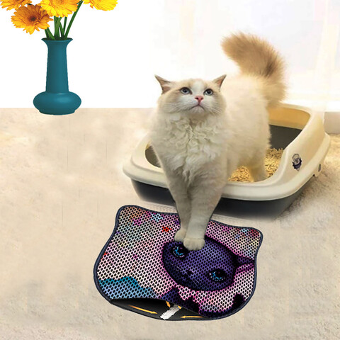 Covoras litiera pentru colectarea granulelor de nisip, Paws & Whiskers, Kdkafa0112, 50% PVC/50% poliester, Multicolor