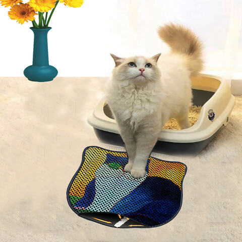 Covoras litiera pentru colectarea granulelor de nisip, Paws & Whiskers, Kdkafa0113, 50% PVC/50% poliester, Multicolor