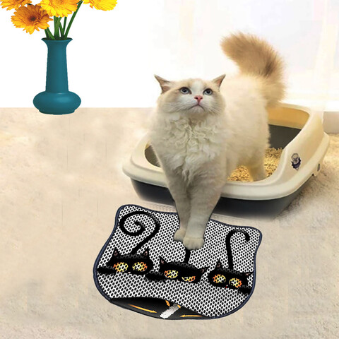 Covoras litiera pentru colectarea granulelor de nisip, Paws & Whiskers, Kdkafa0127, 50% PVC/50% poliester, Multicolor