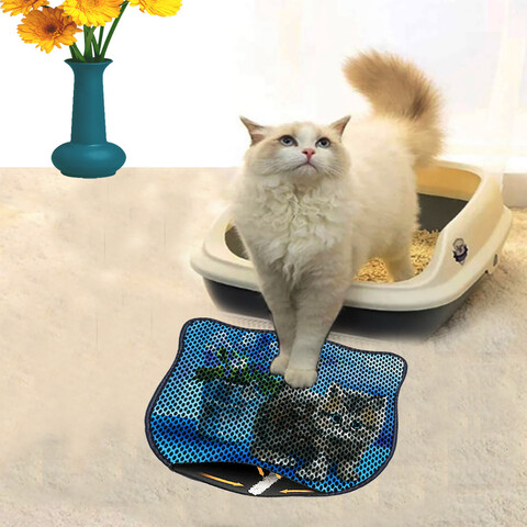 Covoras litiera pentru colectarea granulelor de nisip, Paws & Whiskers, Kdkafa0132, 50% PVC/50% poliester, Multicolor