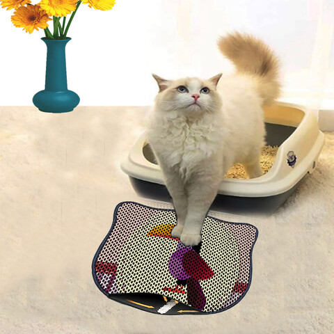 Covoras litiera pentru colectarea granulelor de nisip, Paws & Whiskers, Kdkafa0139, 50% PVC/50% poliester, Multicolor