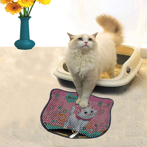 Covoras litiera pentru colectarea granulelor de nisip, Paws & Whiskers, Kdkafa0140, 50% PVC/50% poliester, Multicolor