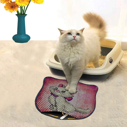 Covoras litiera pentru colectarea granulelor de nisip, Paws & Whiskers, Kdkafa0143, 50% PVC/50% poliester, Multicolor