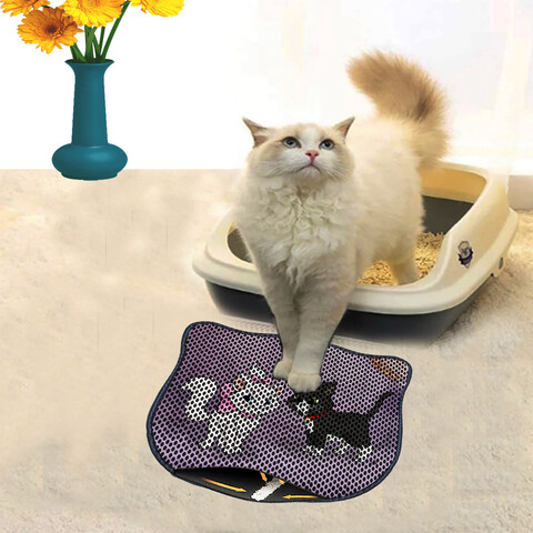 Covoras litiera pentru colectarea granulelor de nisip, Paws & Whiskers, Kdkafa0149, 50% PVC/50% poliester, Multicolor