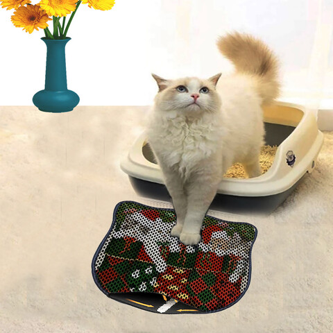 Covoras litiera pentru colectarea granulelor de nisip, Paws & Whiskers, Kdkafa0169, 50% PVC/50% poliester, Multicolor