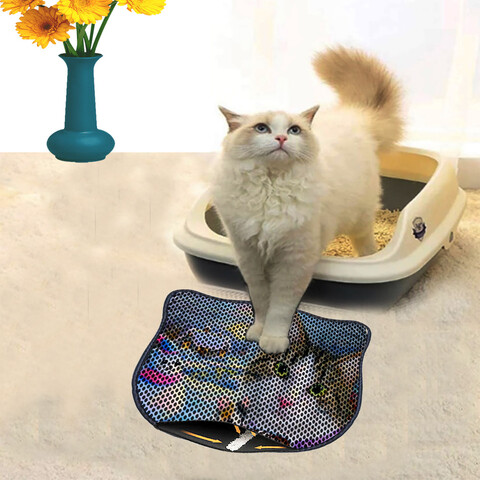 Covoras litiera pentru colectarea granulelor de nisip, Paws & Whiskers, Kdkafa0173, 50% PVC/50% poliester, Multicolor