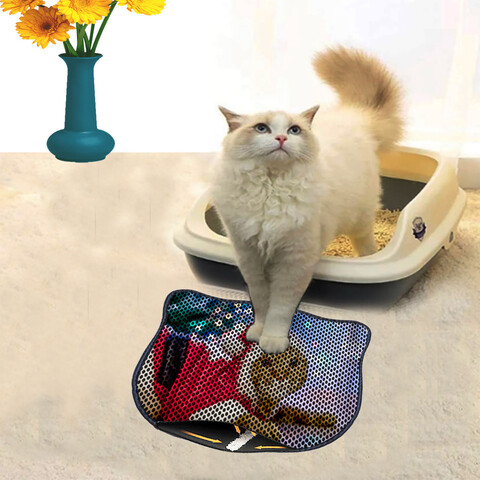 Covoras litiera pentru colectarea granulelor de nisip, Paws & Whiskers, Kdkafa0175, 50% PVC/50% poliester, Multicolor