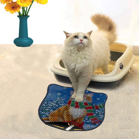 Covoras litiera pentru colectarea granulelor de nisip, Paws & Whiskers, Kdkafa0176, 50% PVC/50% poliester, Multicolor