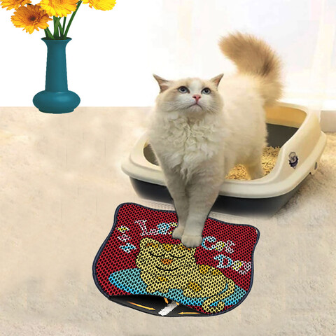 Covoras litiera pentru colectarea granulelor de nisip, Paws & Whiskers, Kdkafa0203, 50% PVC/50% poliester, Multicolor