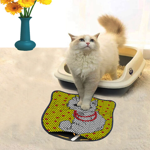 Covoras litiera pentru colectarea granulelor de nisip, Paws & Whiskers, Kdkafa0208, 50% PVC/50% poliester, Multicolor