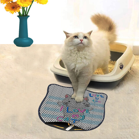 Covoras litiera pentru colectarea granulelor de nisip, Paws & Whiskers, Kdkafa0209, 50% PVC/50% poliester, Multicolor