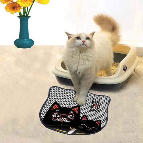 Covoras litiera pentru colectarea granulelor de nisip, Paws & Whiskers, Kdkafa0215, 50% PVC/50% poliester, Multicolor