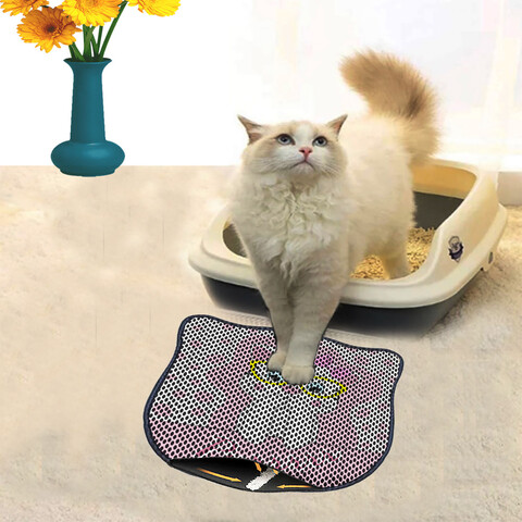 Covoras litiera pentru colectarea granulelor de nisip, Paws & Whiskers, Kdkafa0219, 50% PVC/50% poliester, Multicolor