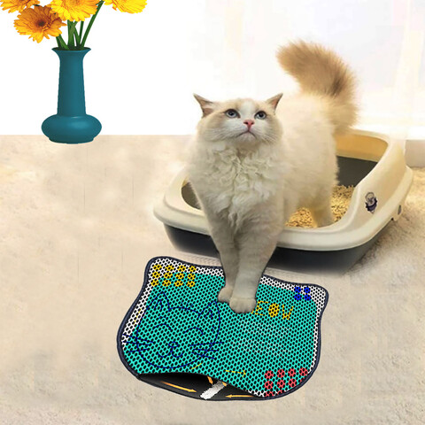 Covoras litiera pentru colectarea granulelor de nisip, Paws & Whiskers, Kdkafa0220, 50% PVC/50% poliester, Multicolor