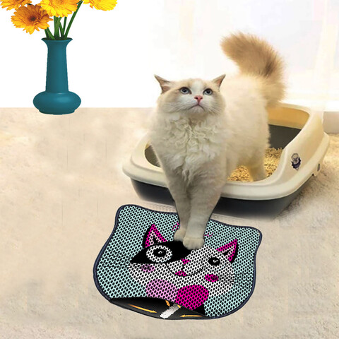 Covoras litiera pentru colectarea granulelor de nisip, Paws & Whiskers, Kdkafa0221, 50% PVC/50% poliester, Multicolor