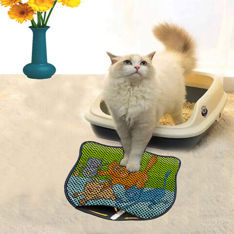 Covoras litiera pentru colectarea granulelor de nisip, Paws & Whiskers, Kdkafa0232, 50% PVC/50% poliester, Multicolor