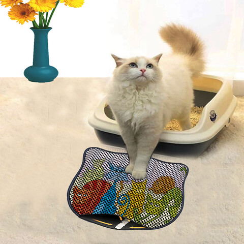 Covoras litiera pentru colectarea granulelor de nisip, Paws & Whiskers, Kdkafa0233, 50% PVC/50% poliester, Multicolor