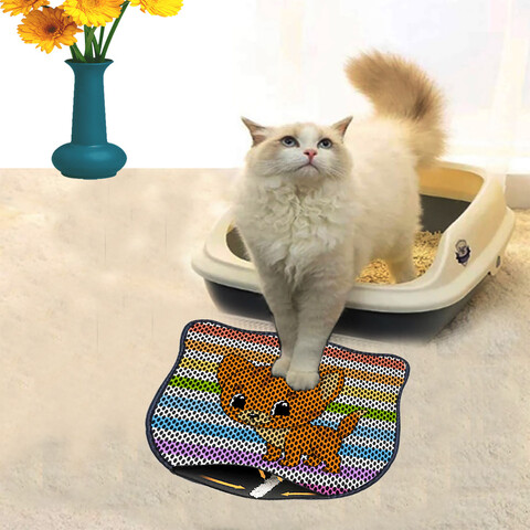 Covoras litiera pentru colectarea granulelor de nisip, Paws & Whiskers, Kdkafa0239, 50% PVC/50% poliester, Multicolor