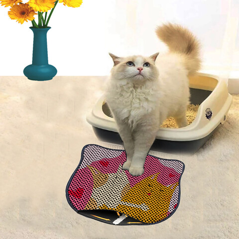 Covoras litiera pentru colectarea granulelor de nisip, Paws & Whiskers, Kdkafa0251, 50% PVC/50% poliester, Multicolor