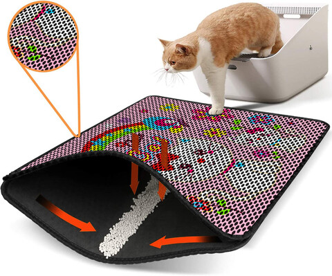 Covoras litiera pentru colectarea granulelor de nisip, Paws & Whiskers, Nrszn0047, 50% PVC/50% poliester, Multicolor