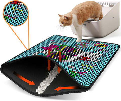 Covoras litiera pentru colectarea granulelor de nisip, Paws & Whiskers, Nrszn0048, 50% PVC/50% poliester, Multicolor