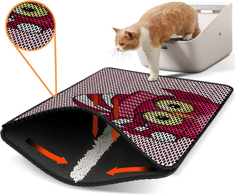 Covoras litiera pentru colectarea granulelor de nisip, Paws & Whiskers, Nrszn0082, 50% PVC/50% poliester, Multicolor