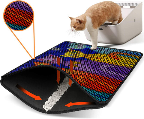 Covoras litiera pentru colectarea granulelor de nisip, Paws & Whiskers, Nrszn0121, 50% PVC/50% poliester, Multicolor