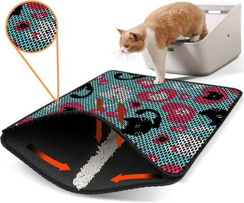 Covoras litiera pentru colectarea granulelor de nisip, Paws & Whiskers, Nrszn0186, 50% PVC/50% poliester, Multicolor