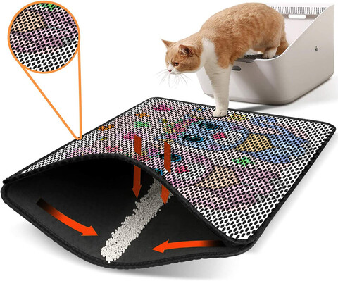 Covoras litiera pentru colectarea granulelor de nisip, Paws & Whiskers, Nrszn0199, 50% PVC/50% poliester, Multicolor