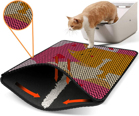 Covoras litiera pentru colectarea granulelor de nisip, Paws & Whiskers, Nrszn0251, 50% PVC/50% poliester, Multicolor