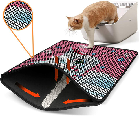 Covoras litiera pentru colectarea granulelor de nisip, Paws & Whiskers, Nrszn0252, 50% PVC/50% poliester, Multicolor