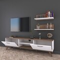 Comoda TV cu 2 rafturi M49 - 1048, Wren, 180 x 35 x 48.6 cm/60 cm, white/walnut
