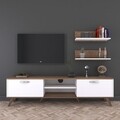 Comoda TV cu 2 rafturi M49 - 1048, Wren, 180 x 35 x 48.6 cm/60 cm, white/walnut